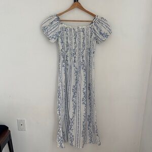 Elegant Blue and White Floral Dress